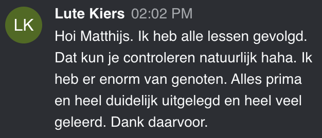 Cursist deelt review en ervaring met de online Cursus Videografie van Matthijs de Deugd