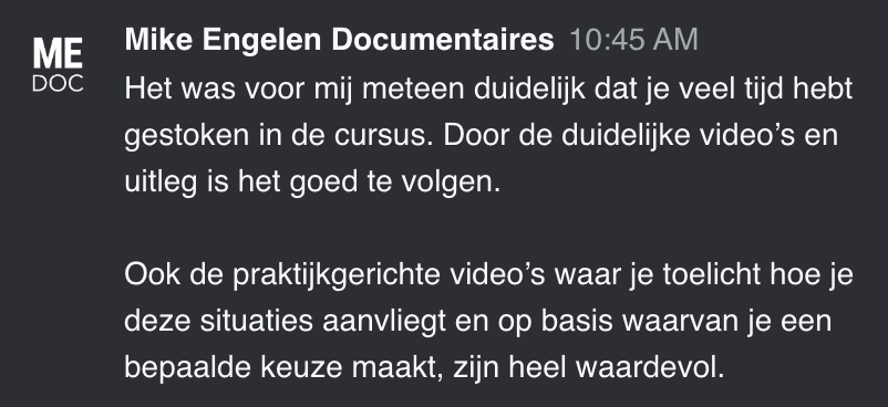 Cursist deelt review en ervaring met de online Cursus Videografie van Matthijs de Deugd