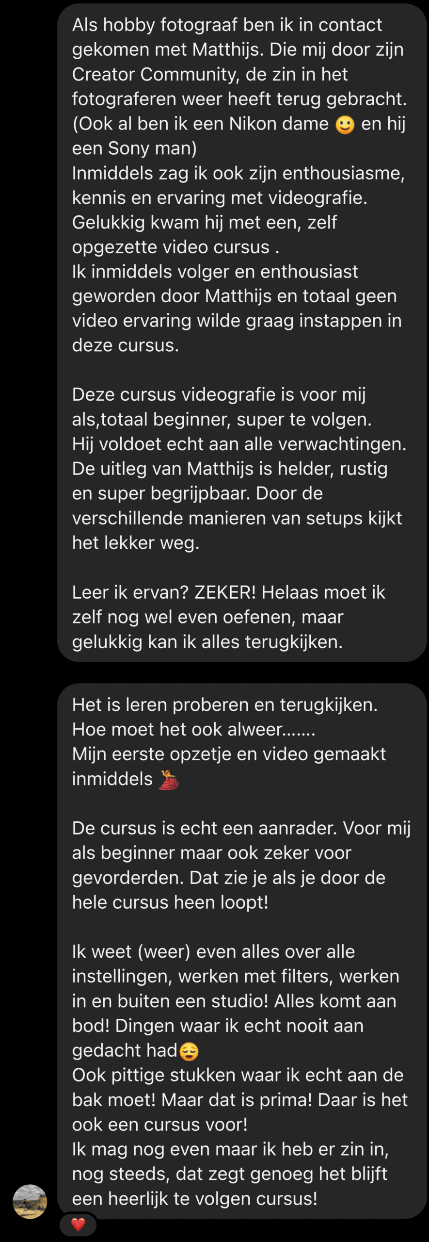 Cursist deelt review en ervaring met de online Cursus Videografie van Matthijs de Deugd
