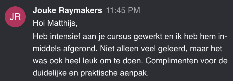 Cursist deelt review en ervaring met de online Cursus Videografie van Matthijs de Deugd