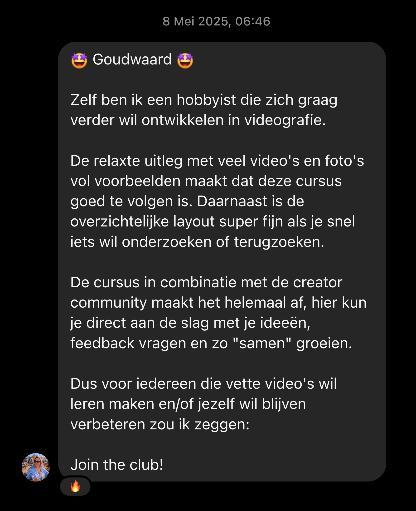 Cursist deelt review en ervaring met de online Cursus Videografie van Matthijs de Deugd