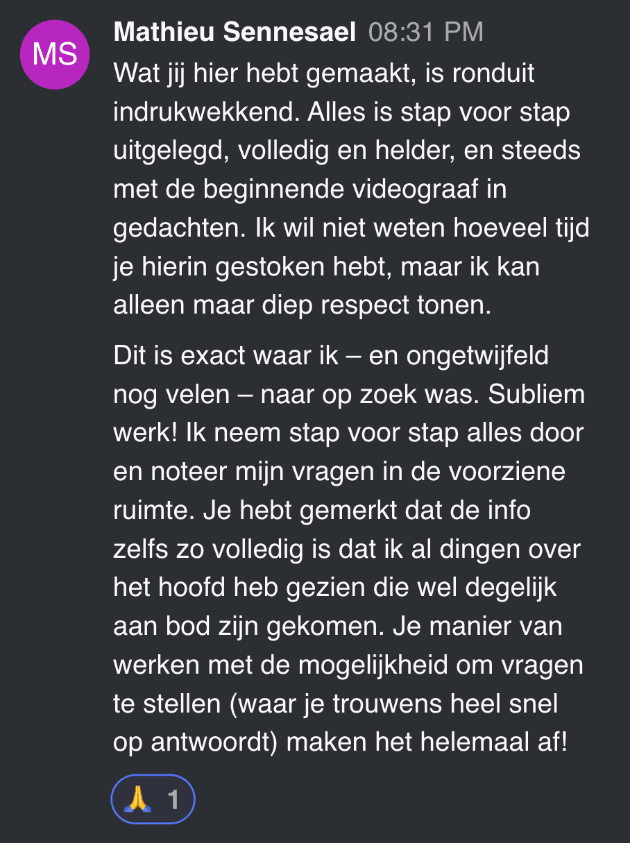 Cursist deelt review en ervaring met de online Cursus Videografie van Matthijs de Deugd